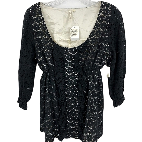 New With Tags Petticoat Alley Women’s Medium Black White Lace Light Blouse - Picture 1 of 8